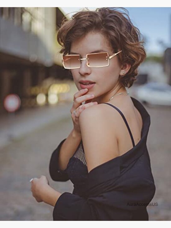 4 Pairs Rimless Rectangle Sunglasses Frameless Square Glasses Vintage main image 6